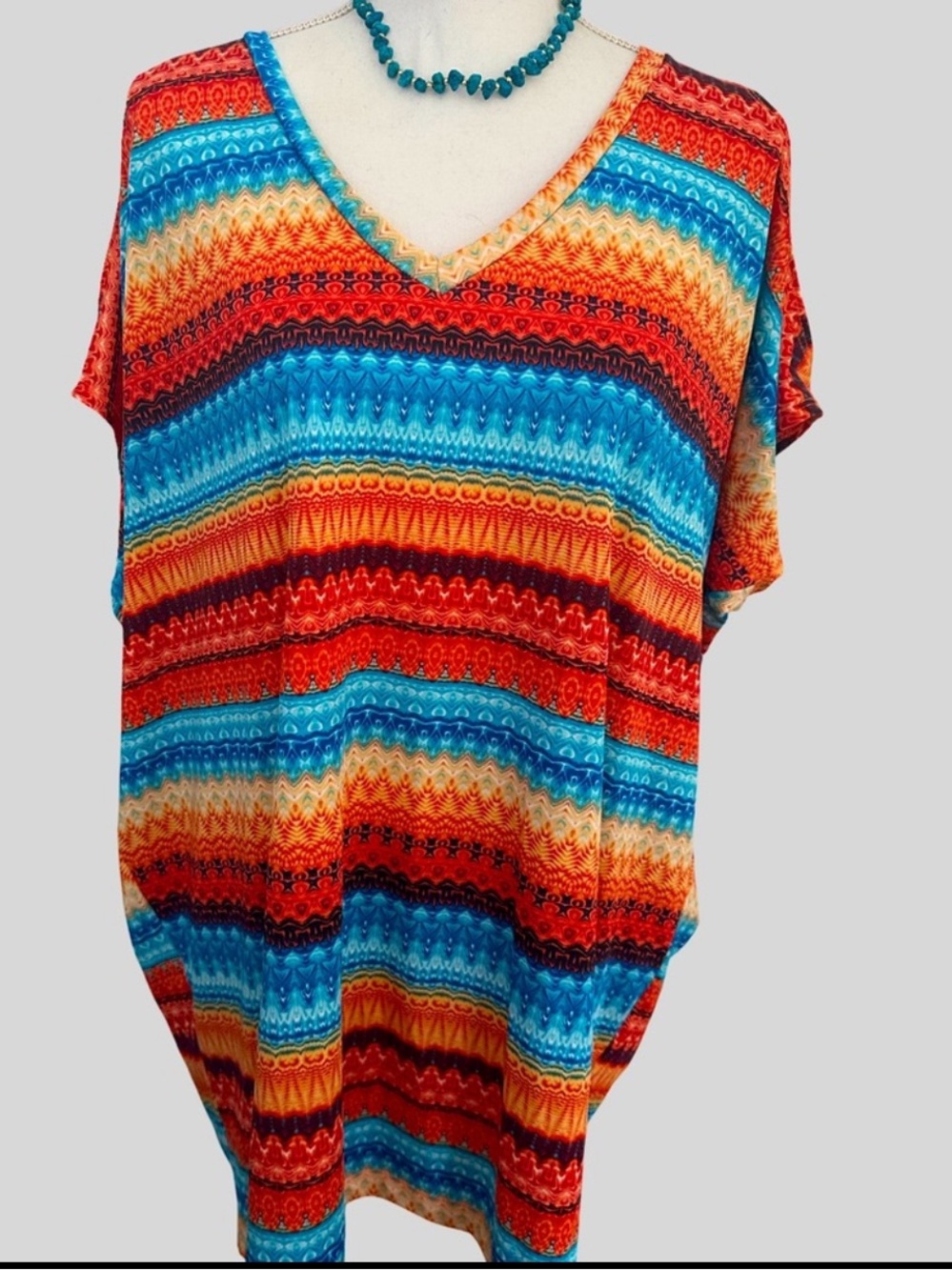 Bohemian Cold Shoulder V Neckline Vibrant Cover Up/Dress Swimsuits For All XL